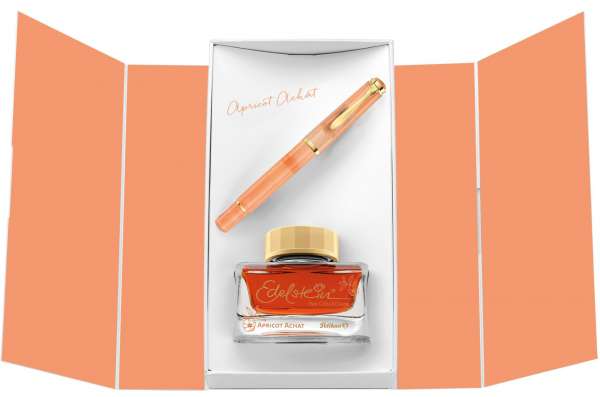 Pelikan Füllhalter M200 - Apricot Achat Geschenkset - Feder F - 40200491 - Special Edition