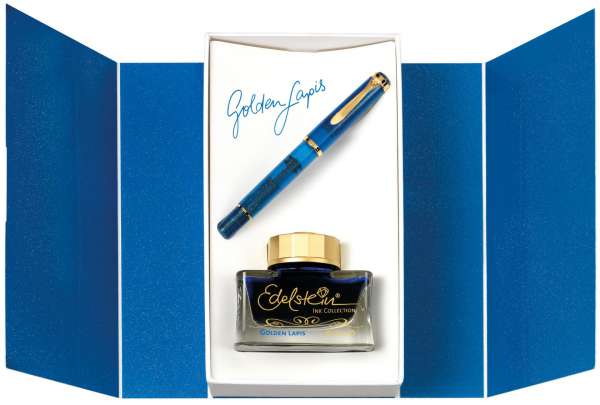 Pelikan Füllhalter M200 - Golden Lapis Geschenkset - Feder B - 826099 - Special Edition