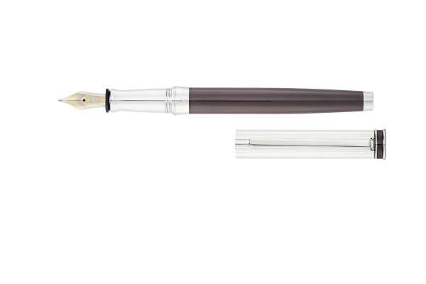 Waldmann 2371 Edelfeder Füllfederhalter, Korn-/Linien-Design silber / PVD schoko Goldfeder 18K F